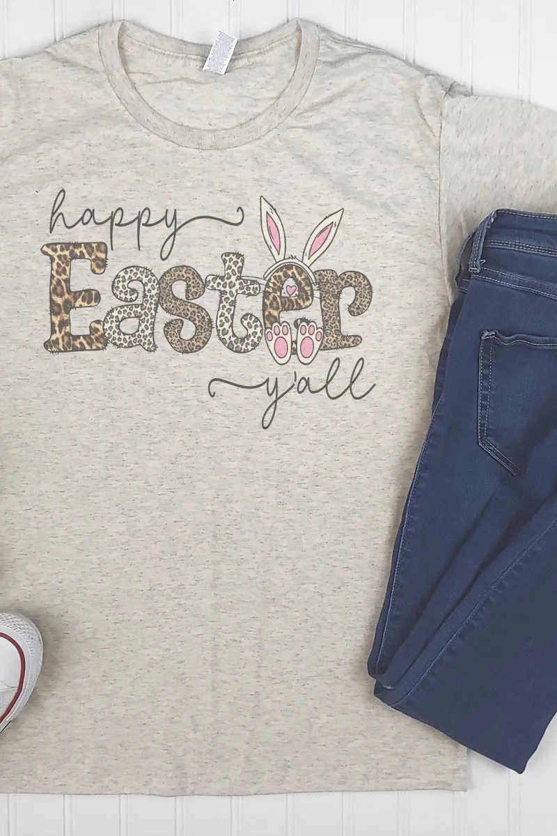 Leopard Happy Easter Y'all Adult Tri-Blend T-Shirt