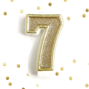 Light Gold Glitter Birthday Candle Number 7 Gold & White Anniversary Cake Topper Seven