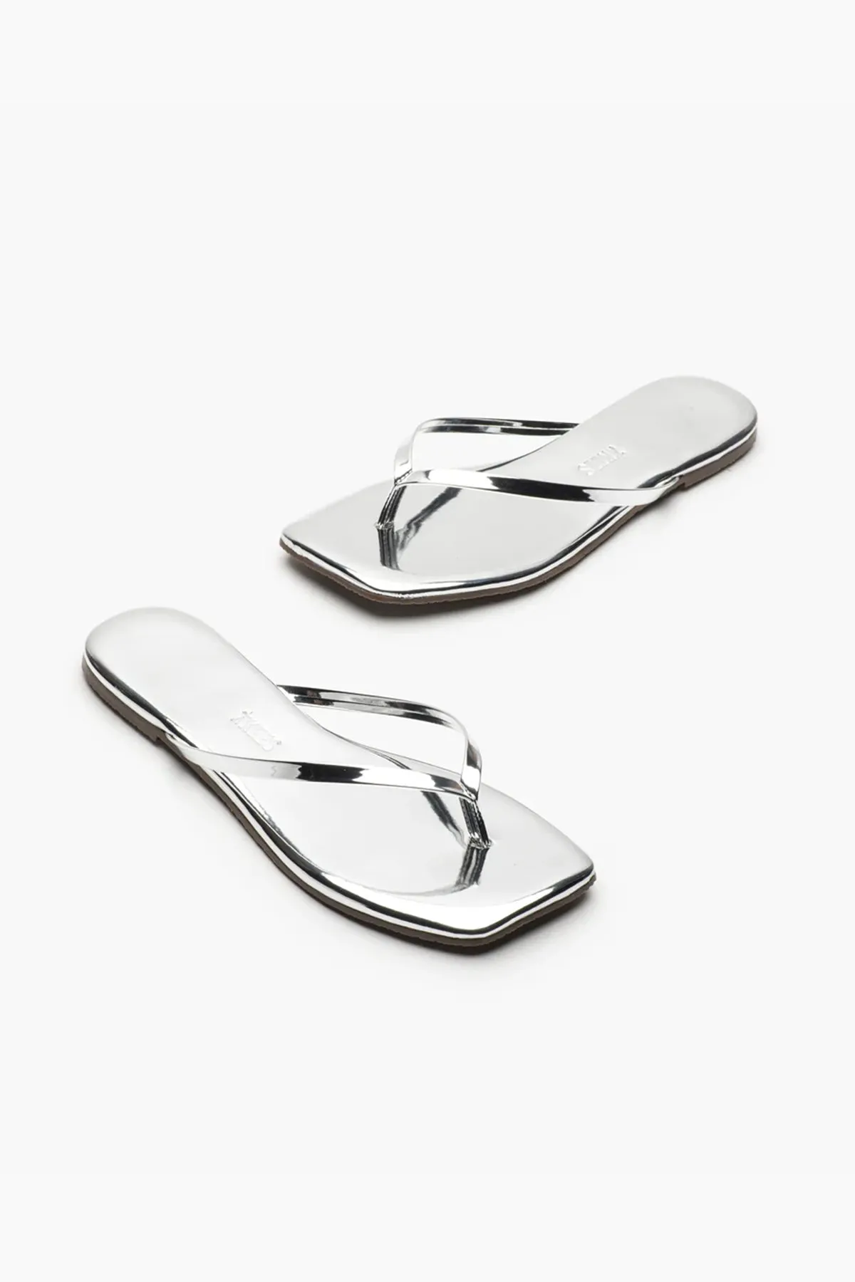 Lily Mirror Square Toe Flip Flops in Chrome