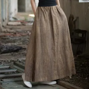 Linen Maxi Skirt a line skirt High Elastic Waist skirt