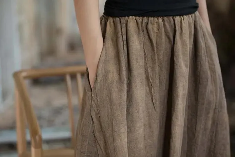 Linen Maxi Skirt a line skirt High Elastic Waist skirt