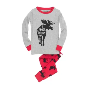 Little Blue House Kids Appliqué Pajama Set - Moose on Red