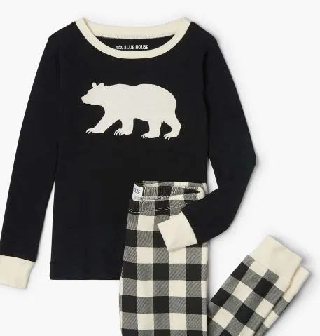 Little Blue House Pj's - Cream Plaid - 3