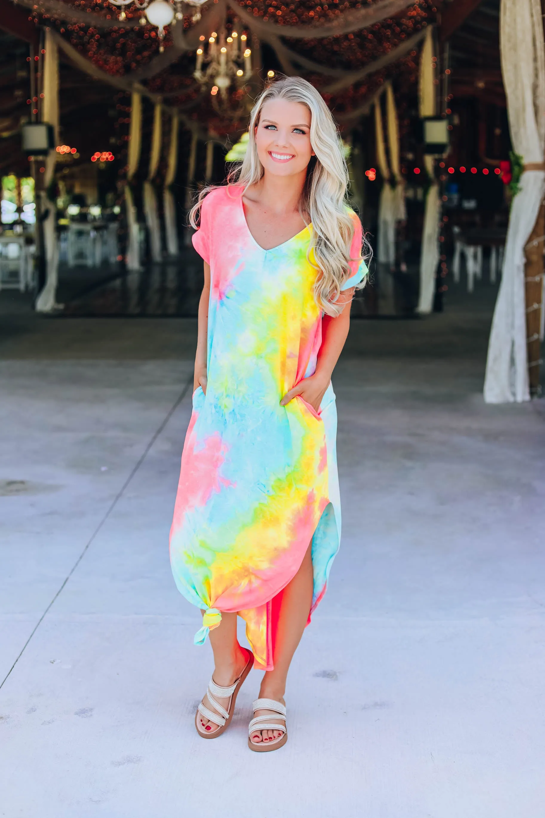 Lively Tie Dye Maxi Dress - Yellow/Blue