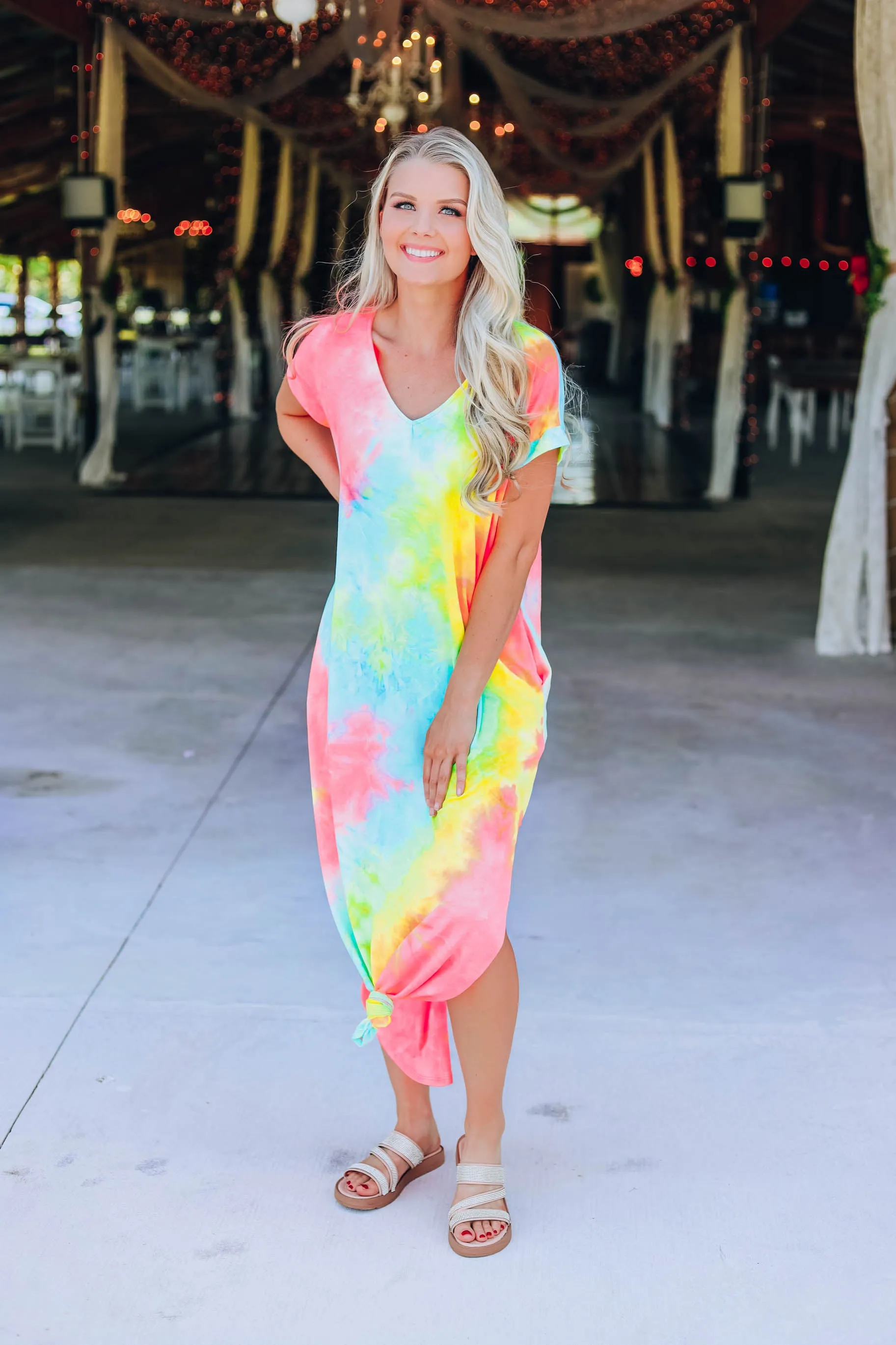 Lively Tie Dye Maxi Dress - Yellow/Blue