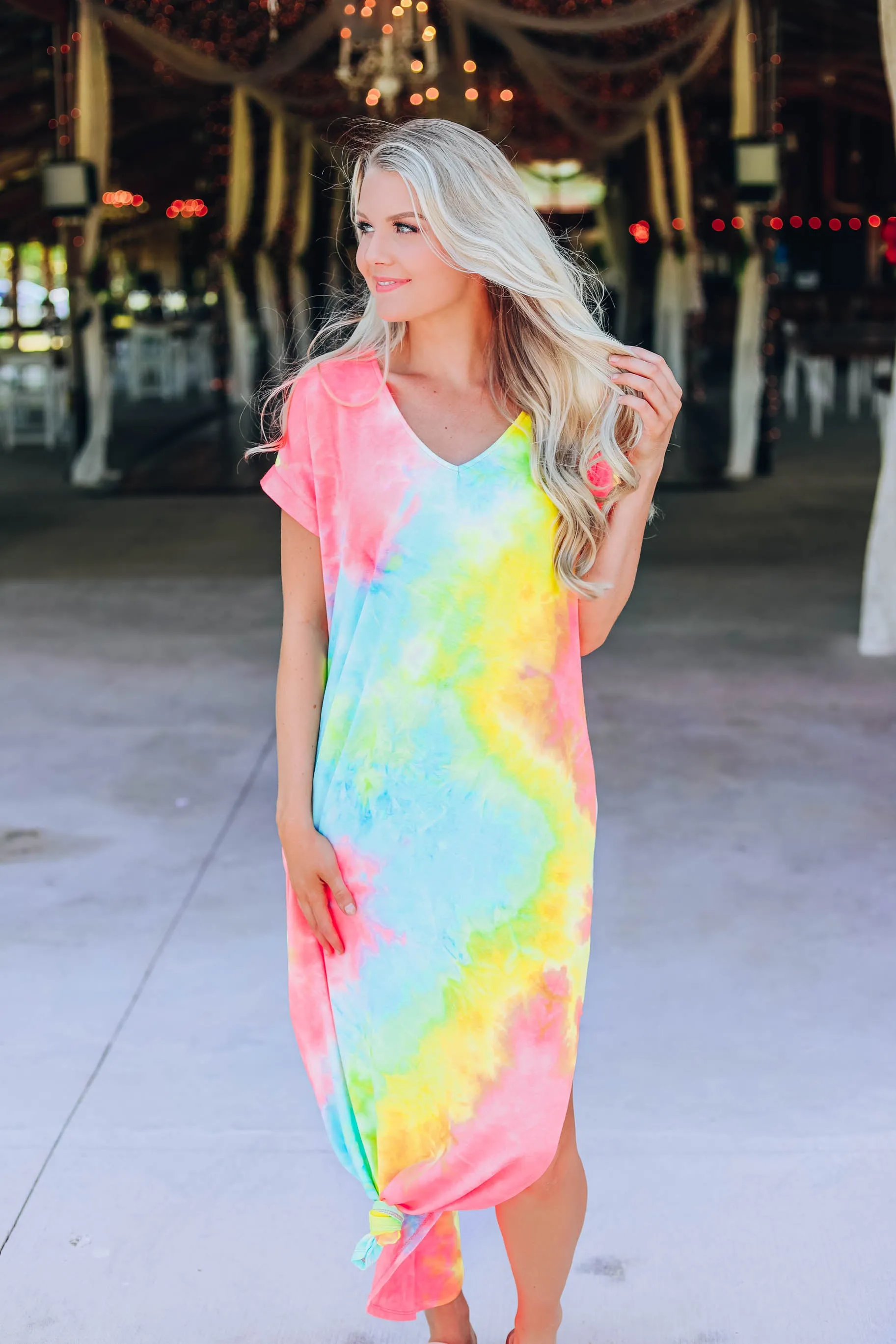 Lively Tie Dye Maxi Dress - Yellow/Blue