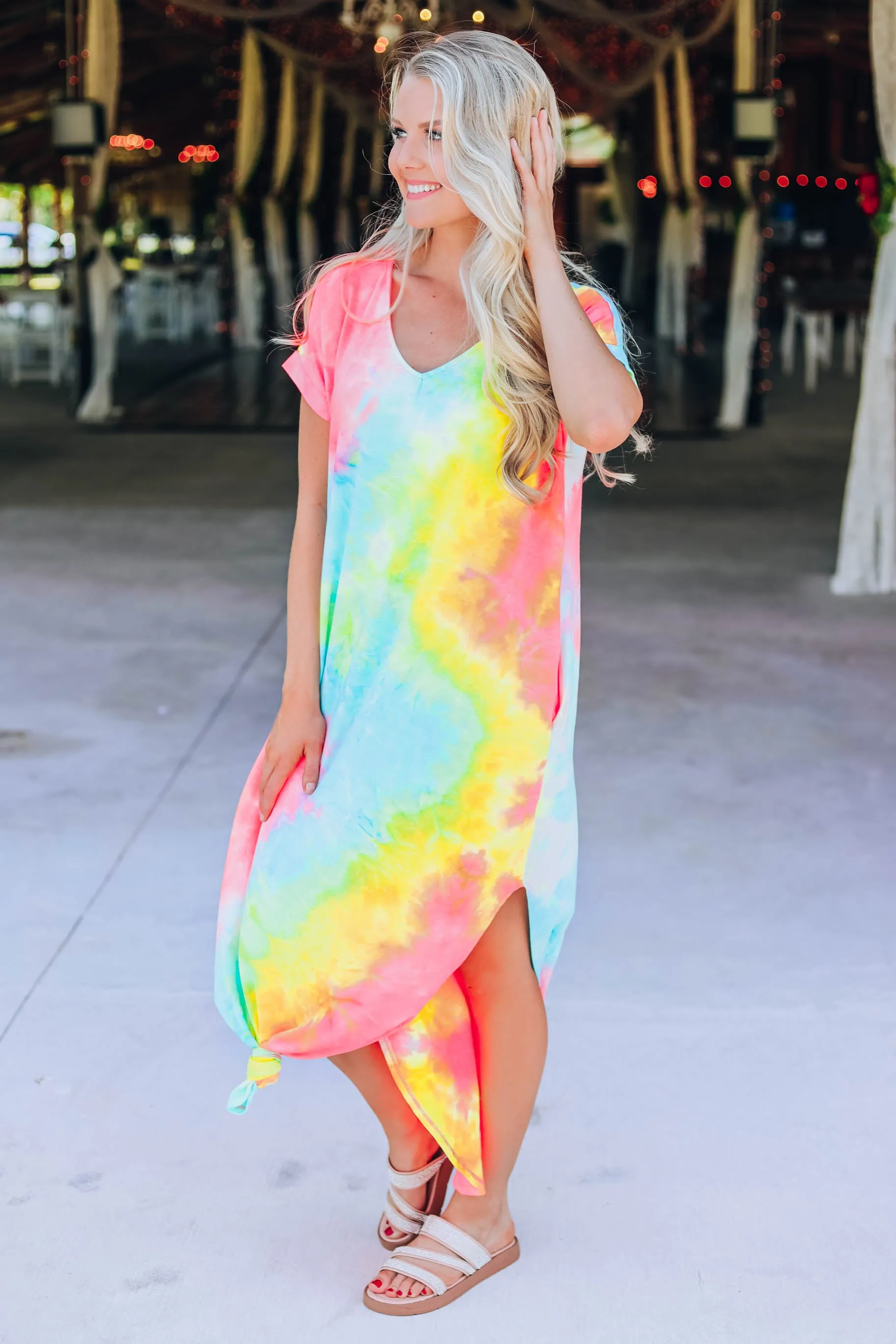 Lively Tie Dye Maxi Dress - Yellow/Blue