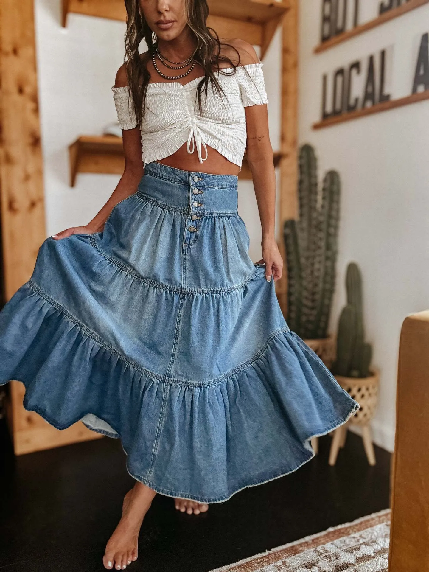 Lola Denim Maxi Skirt - Blue