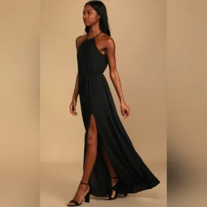 Lulu's Black‎ Halter Summer Evening Maxi Dress Size XS NWT