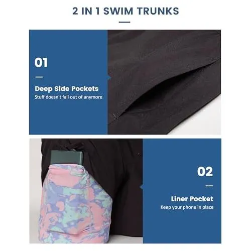 maamgic Mens 5 Inch Stretch Swimming Shorts Compression Liner Swim Trunks Quick Dry Bathing Suits Board Shorts Beach Shorts Swim Suits Midnight Purple Medium