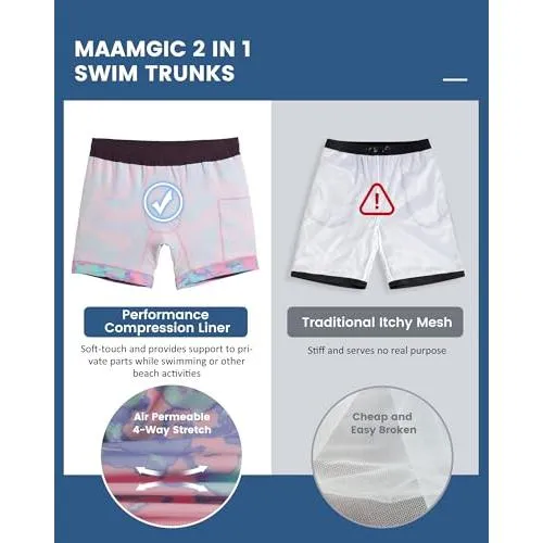 maamgic Mens 5 Inch Stretch Swimming Shorts Compression Liner Swim Trunks Quick Dry Bathing Suits Board Shorts Beach Shorts Swim Suits Midnight Purple Medium