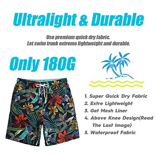 MaaMgic Mens Quick Dry Printed Short Swim Trunks with Mesh Lining Swimwear Bathing Suits