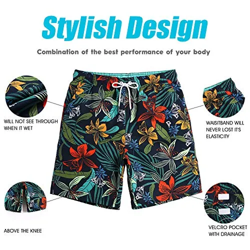 MaaMgic Mens Quick Dry Printed Short Swim Trunks with Mesh Lining Swimwear Bathing Suits