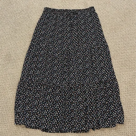 Madewell Georgette Tiered Maxi Skirt in Adorable Ditsy Floral size Medium Black