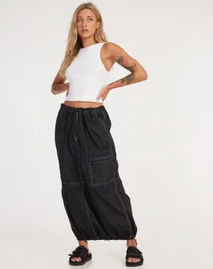 Masao Maxi Skirt in Parachute Black with White Stitch