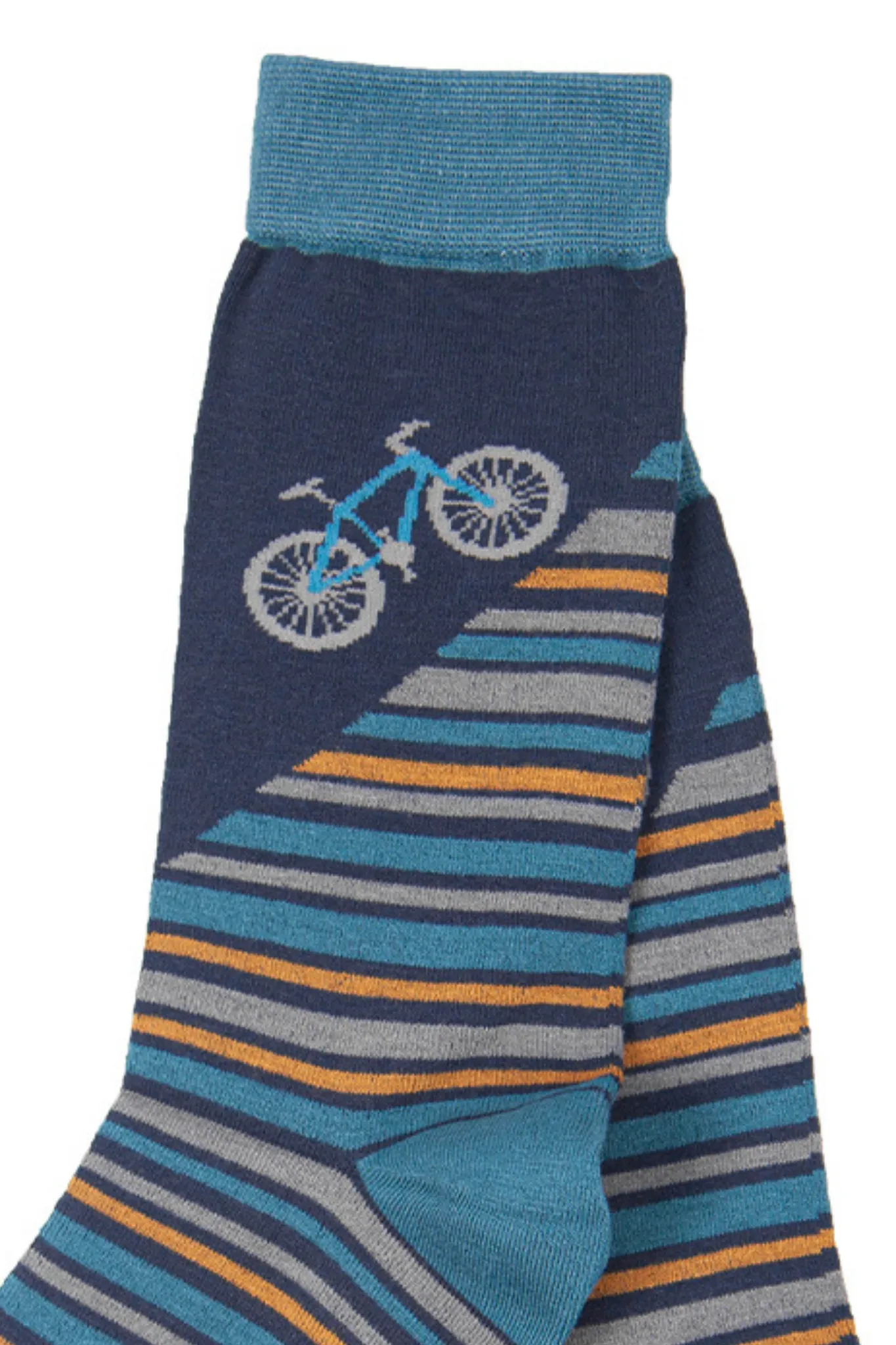 Men's Bamboo Socks Bicycle Print Cycling Mountain Bike Stripe Teal Blue