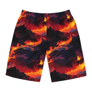 Men's Board Shorts - Fiery Mountain Wave Print Swimwear