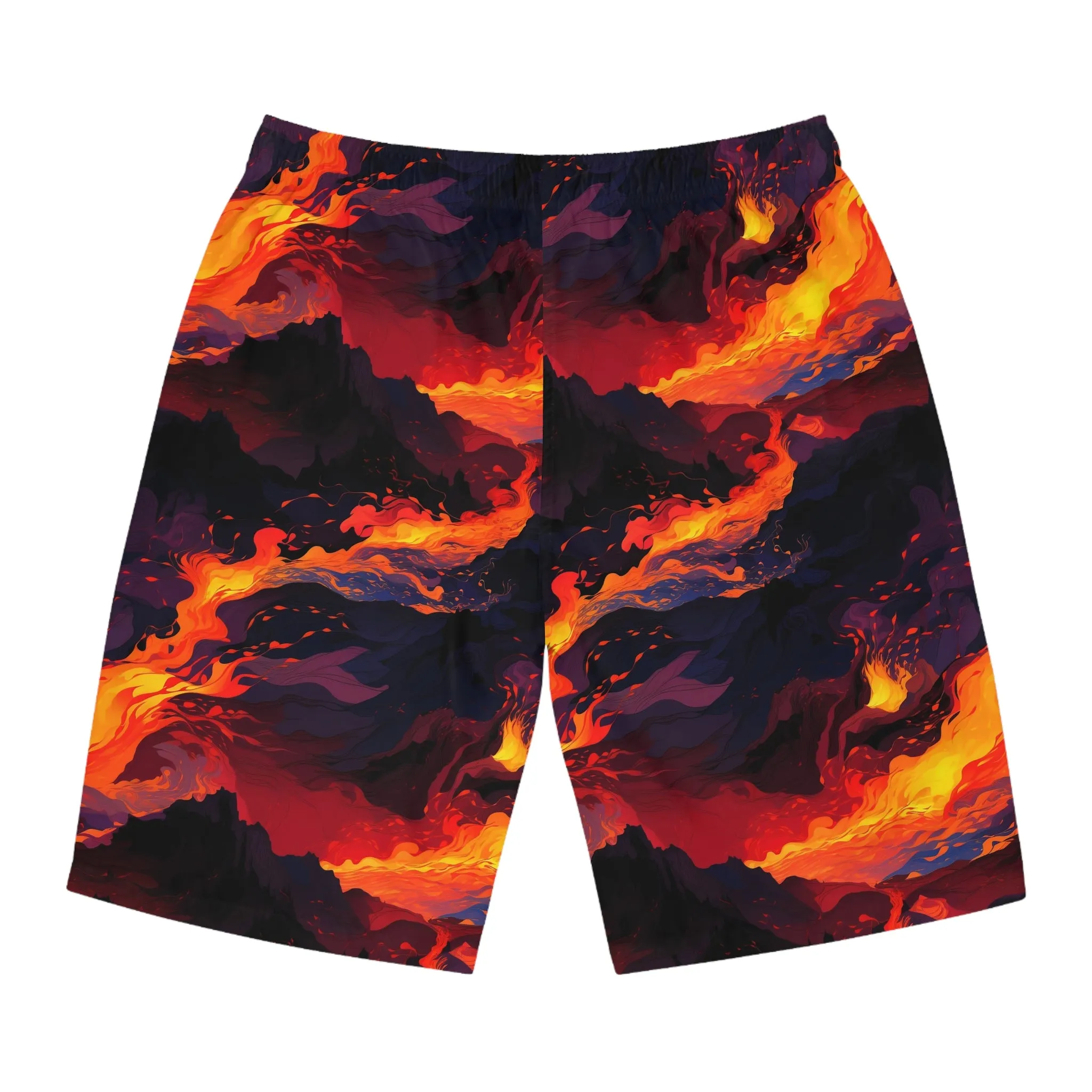 Men's Board Shorts - Fiery Mountain Wave Print Swimwear