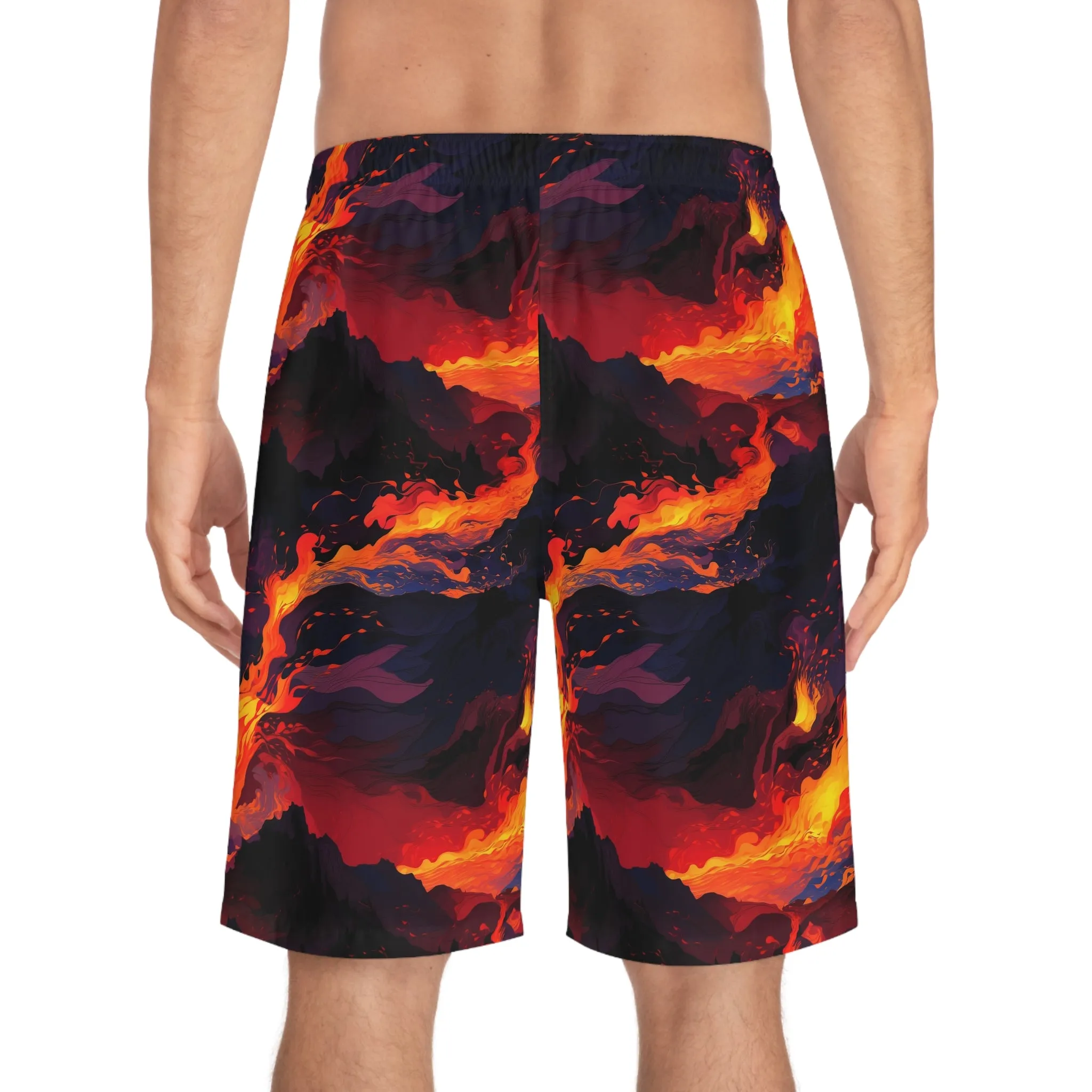 Men's Board Shorts - Fiery Mountain Wave Print Swimwear