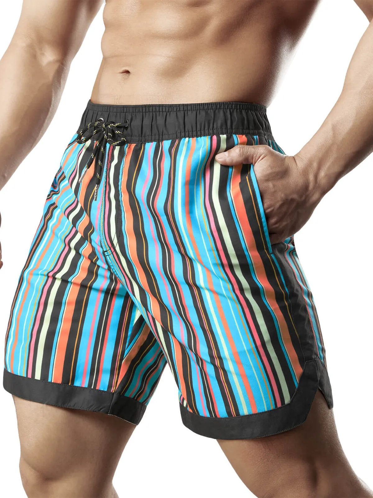 Men's Casual Retro Striped Summer Quick Dry Swimming Trunks