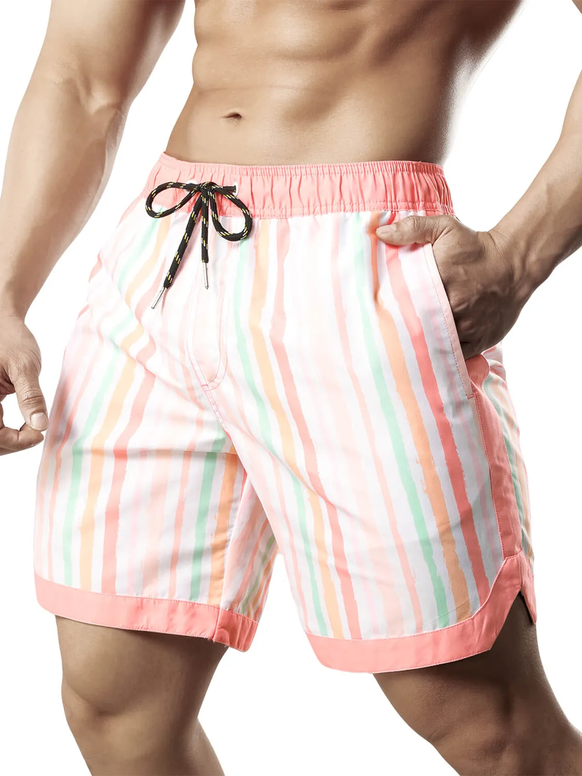 Men's Casual Retro Striped Summer Quick Dry Swimming Trunks