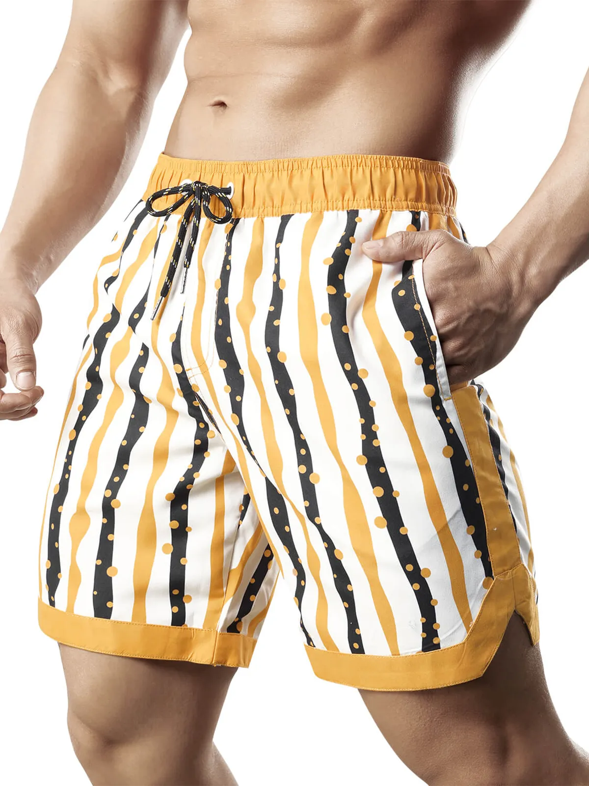Men's Casual Retro Striped Summer Quick Dry Swimming Trunks