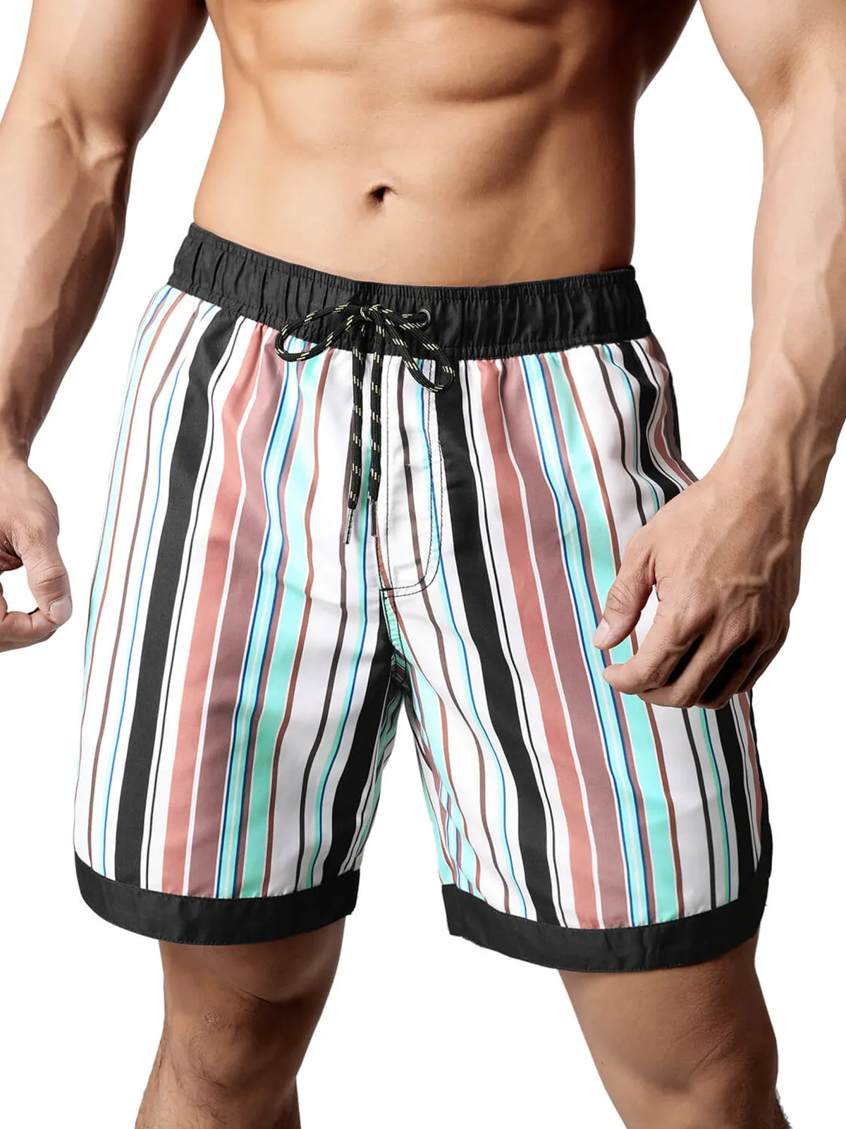 Men's Casual Retro Striped Summer Quick Dry Swimming Trunks