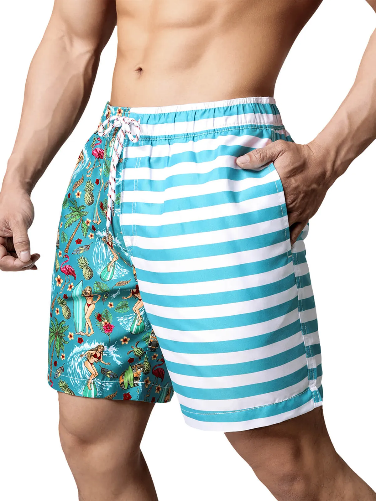 Men's Funny Print Striped Summer Quick Dry Swimming Trunks