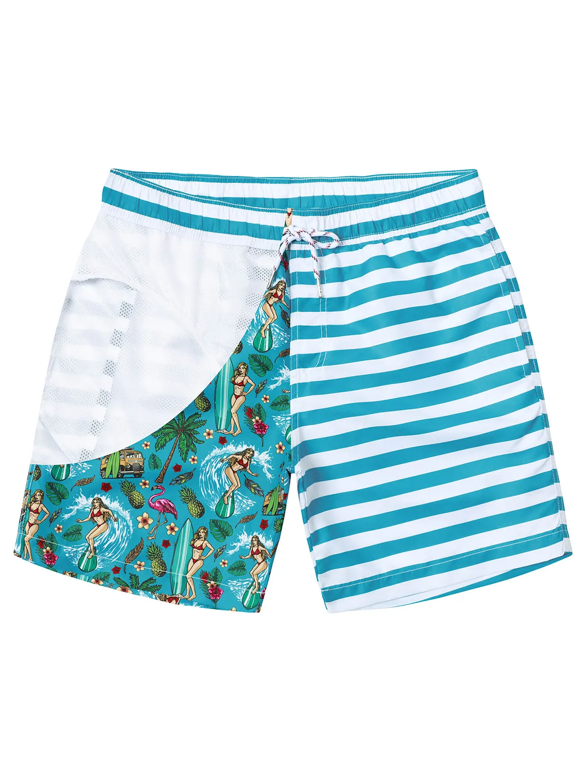 Men's Funny Print Striped Summer Quick Dry Swimming Trunks