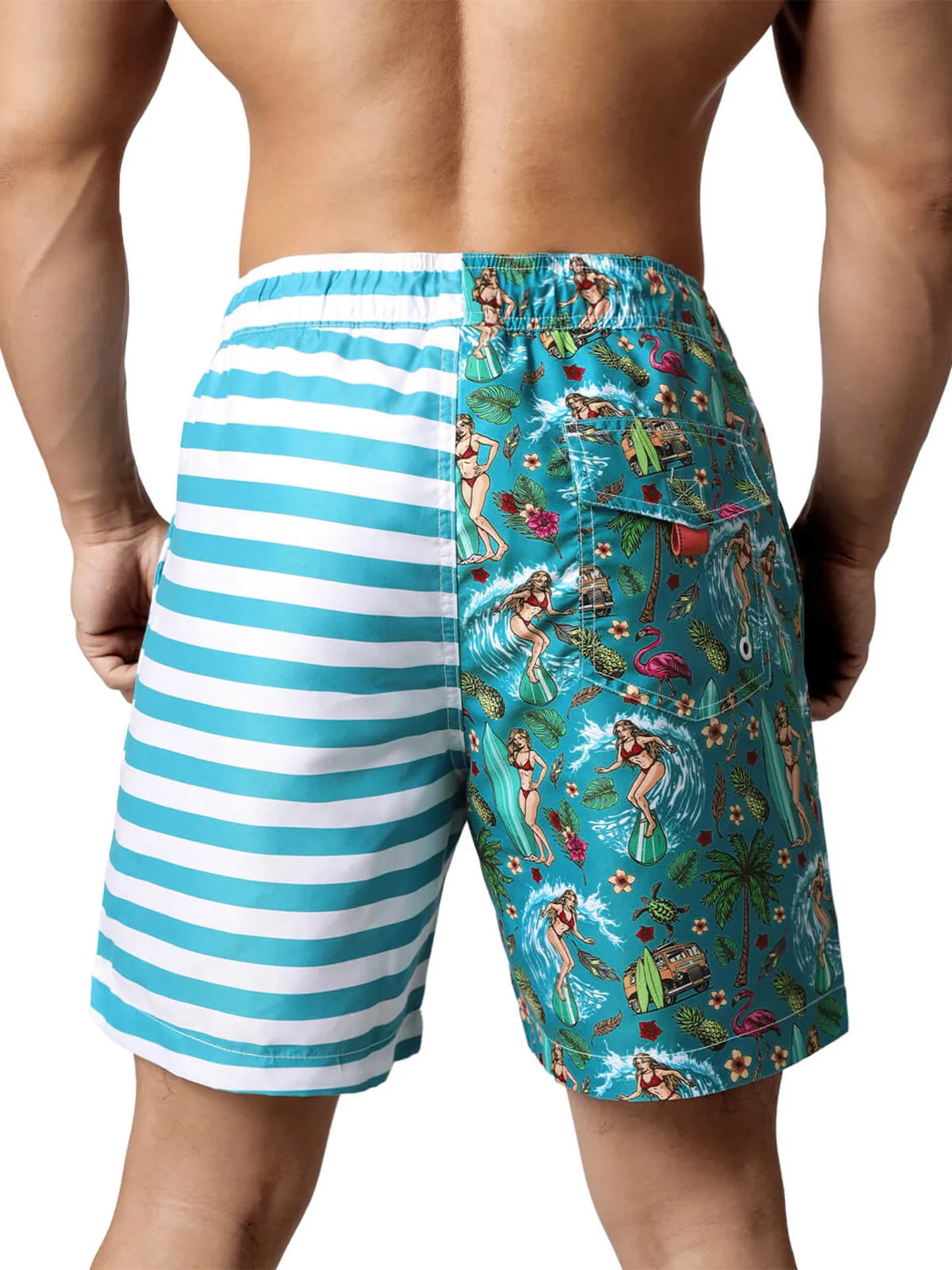 Men's Funny Print Striped Summer Quick Dry Swimming Trunks