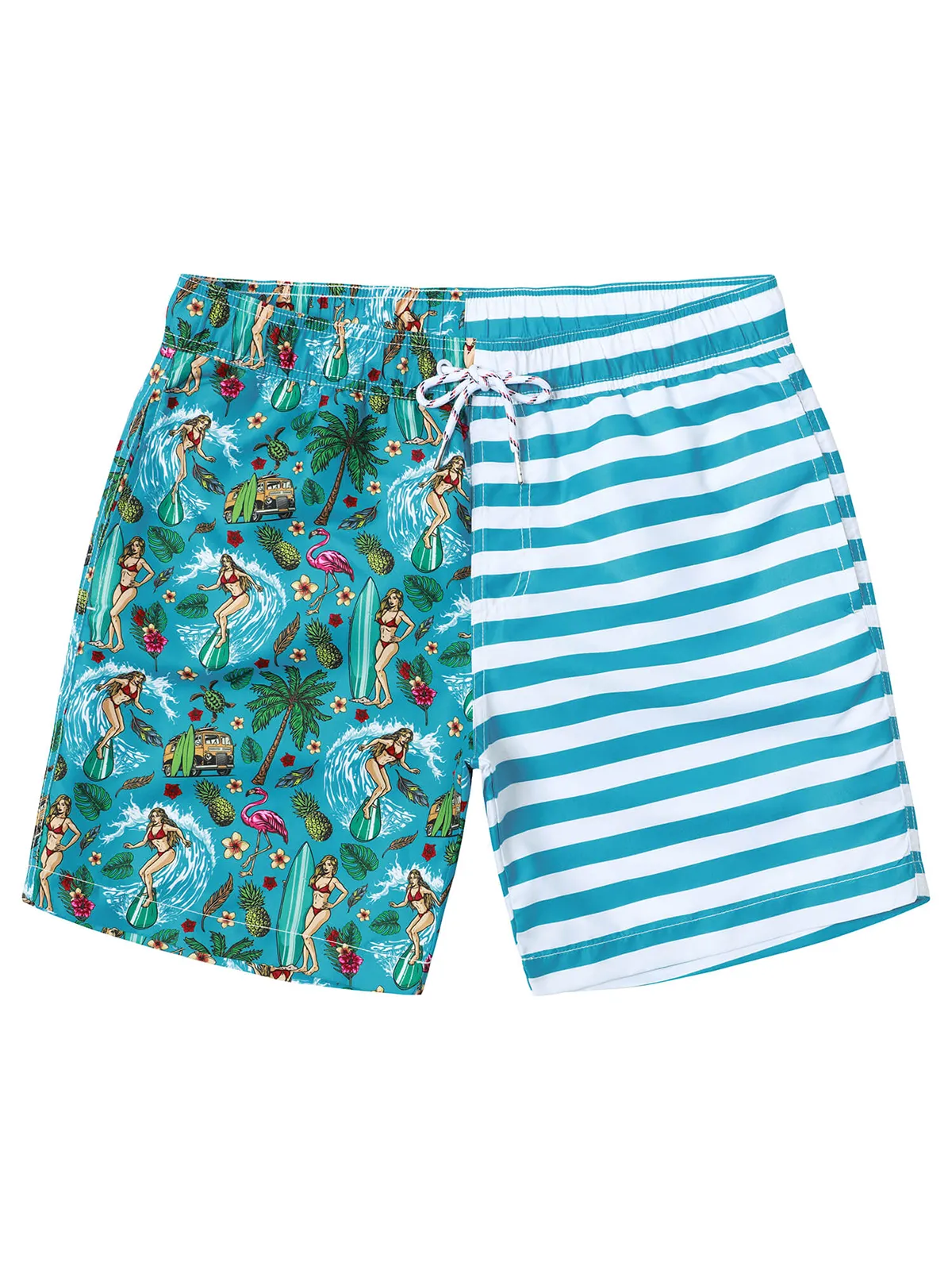 Men's Funny Print Striped Summer Quick Dry Swimming Trunks