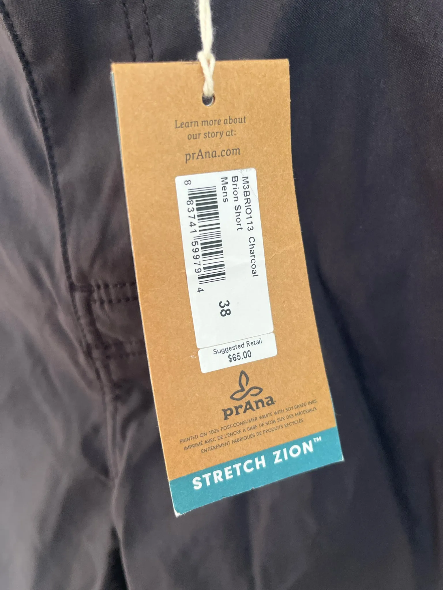 Mens Pant Size 38 Men's(LG) Gray Prana NWT Shorts