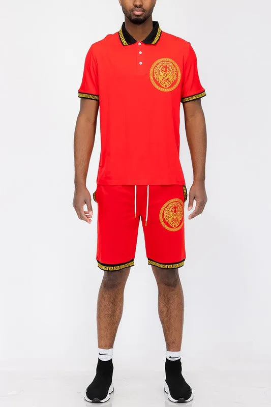 Men's Royal Lion Head Polo Short Set