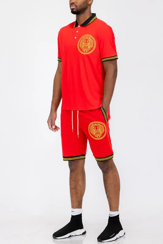 Men's Royal Lion Head Polo Short Set