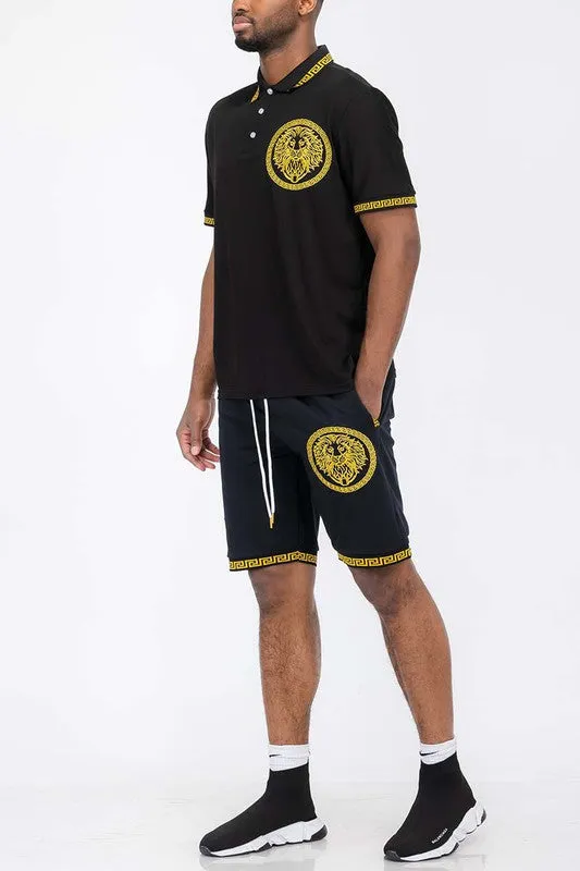 Men's Royal Lion Head Polo Short Set