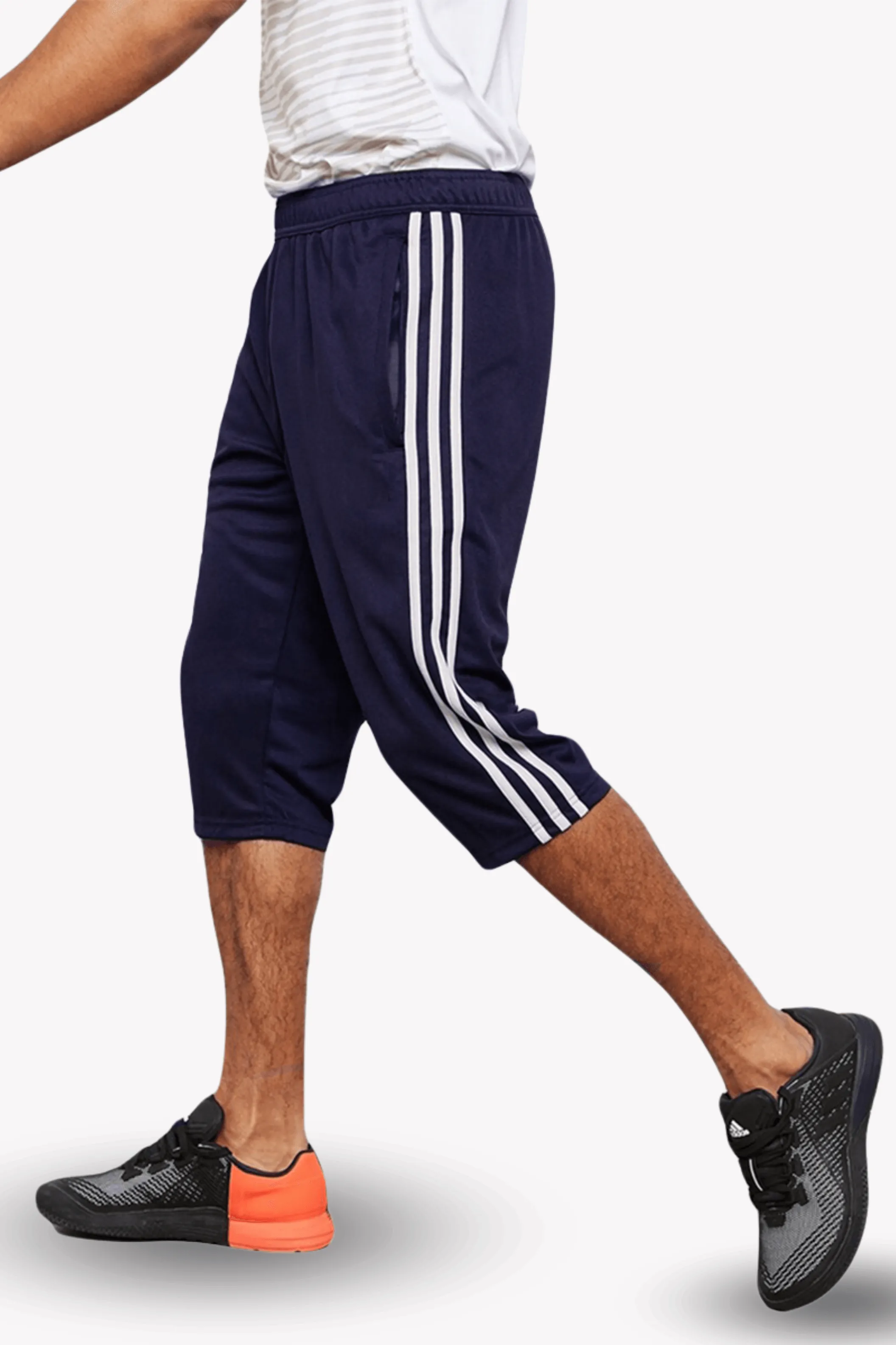 Men's Side Stripe Long Cotton Summer Three Quarters Shorts