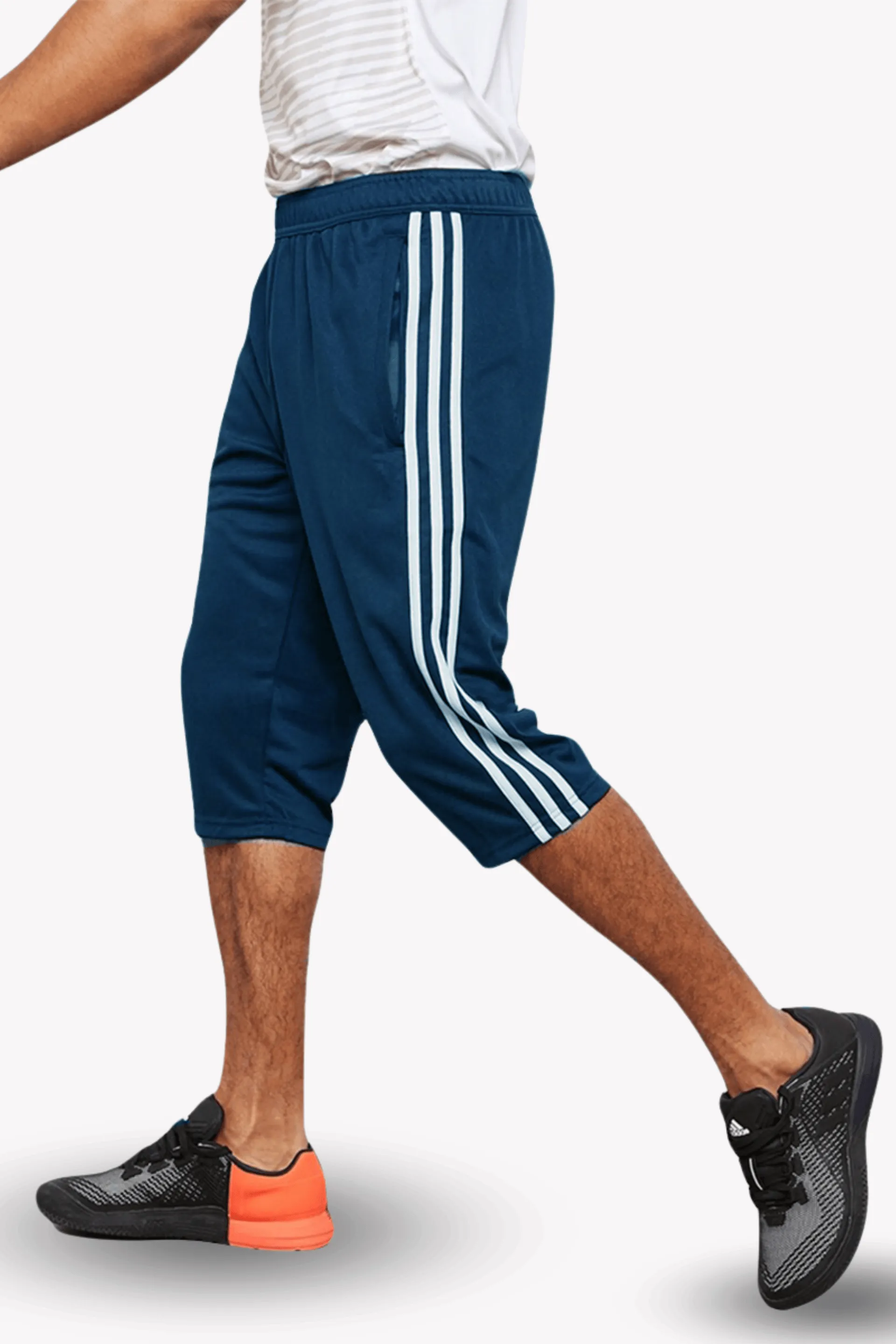 Men's Side Stripe Long Cotton Summer Three Quarters Shorts