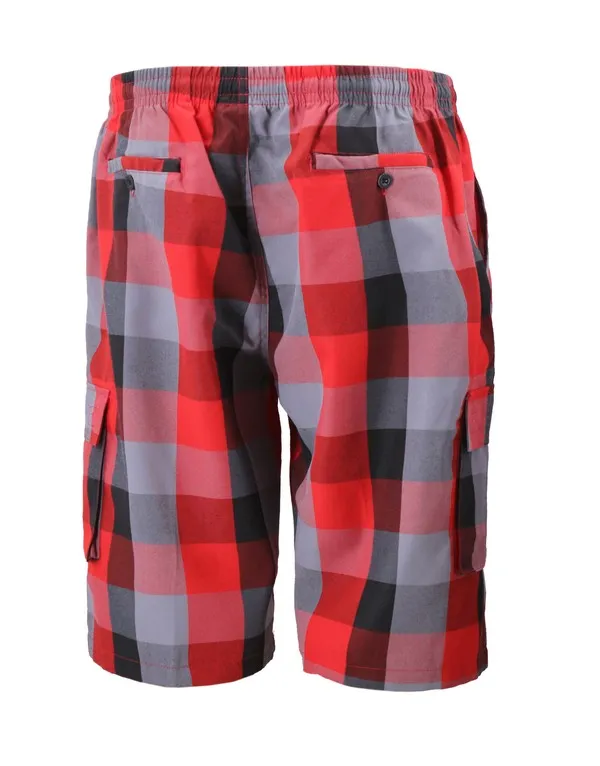 Men's Stylish Plaid Pocketed Cargo Red/Black/Grey Shorts