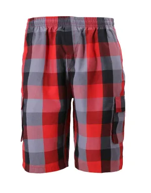 Men's Stylish Plaid Pocketed Cargo Red/Black/Grey Shorts