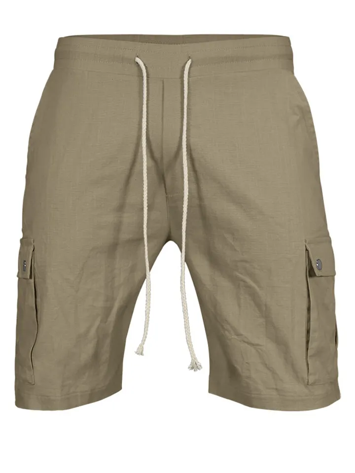 Men's Summer Casual Elastic Waist Patch Pocket Cargo Shorts