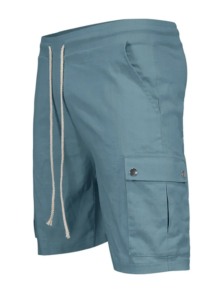 Men's Summer Casual Elastic Waist Patch Pocket Cargo Shorts
