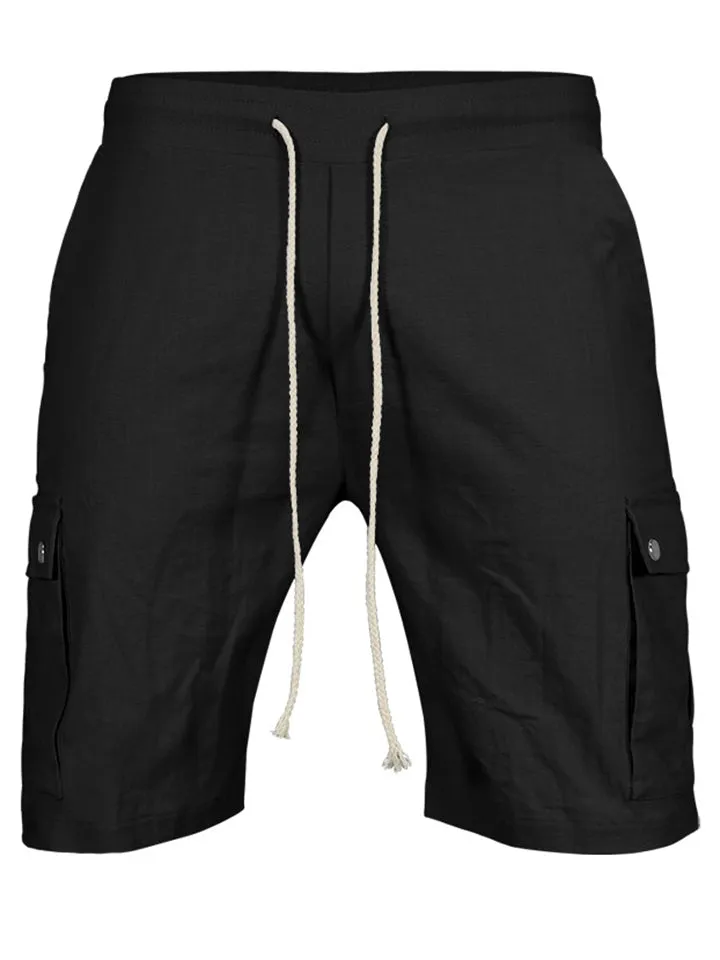 Men's Summer Casual Elastic Waist Patch Pocket Cargo Shorts