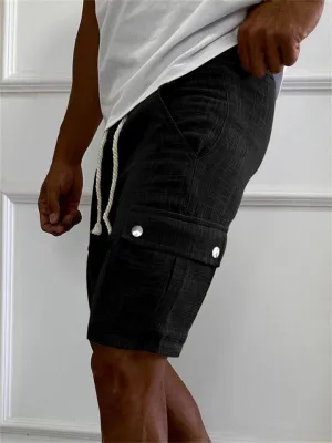 Men's Summer Casual Elastic Waist Patch Pocket Cargo Shorts