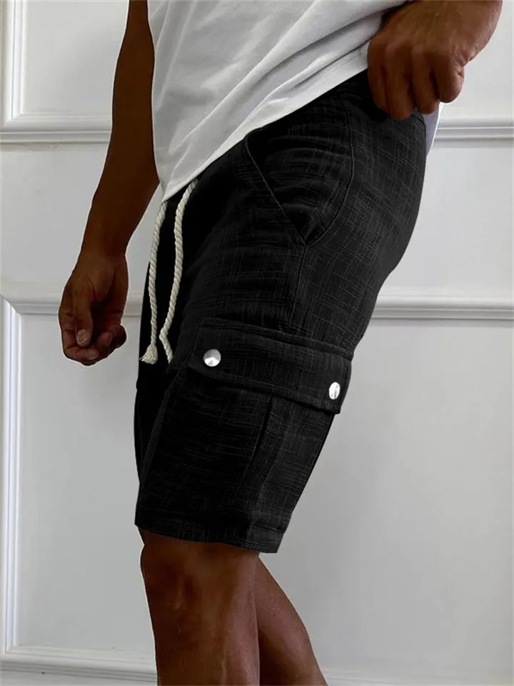 Men's Summer Casual Elastic Waist Patch Pocket Cargo Shorts