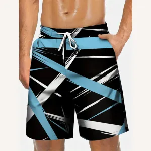 Men's Vibrant Striped Graphic Print Board Shorts 2406002380