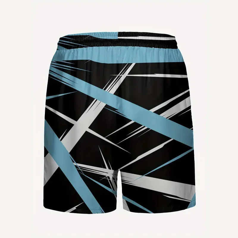 Men's Vibrant Striped Graphic Print Board Shorts 2406002380
