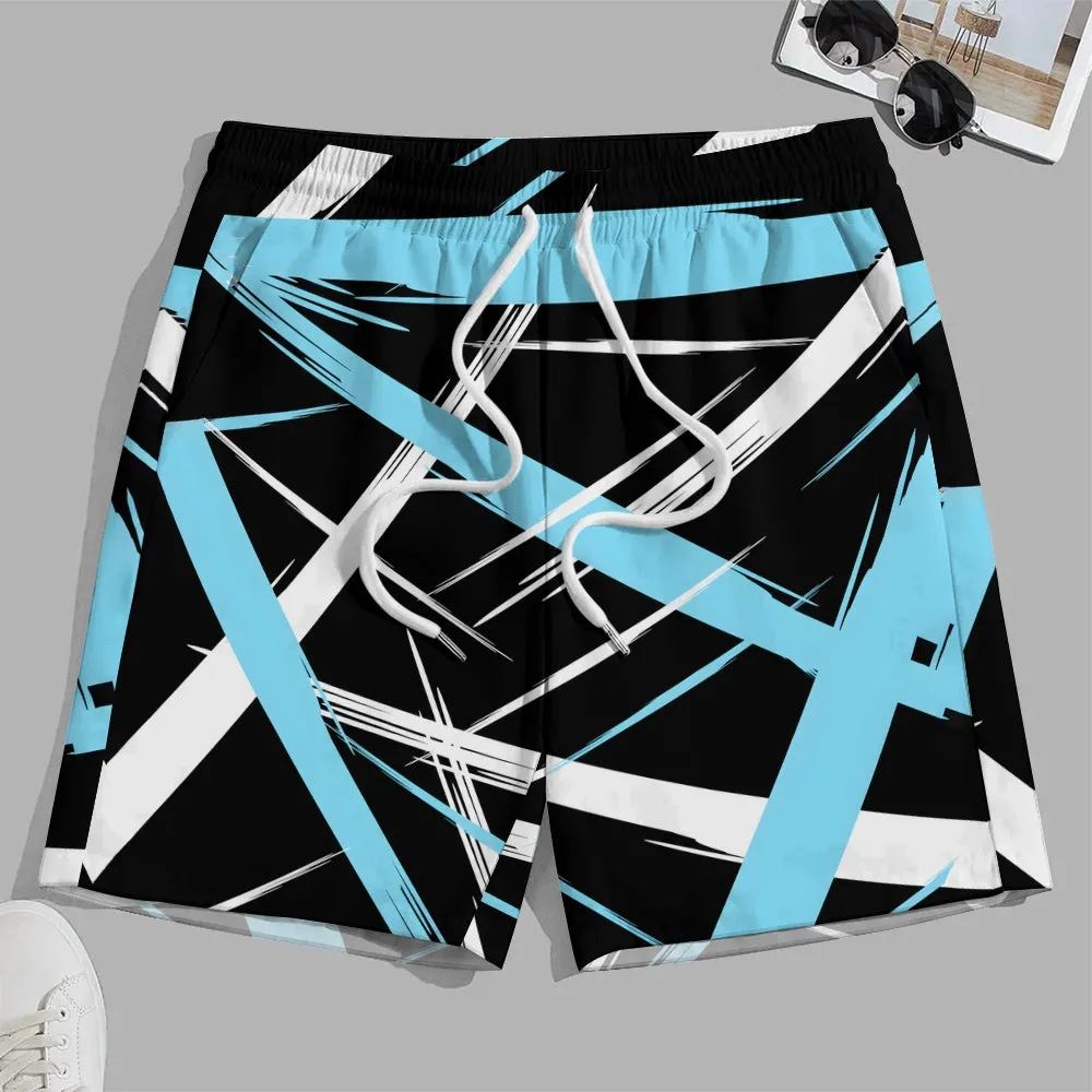 Men's Vibrant Striped Graphic Print Board Shorts 2406002380