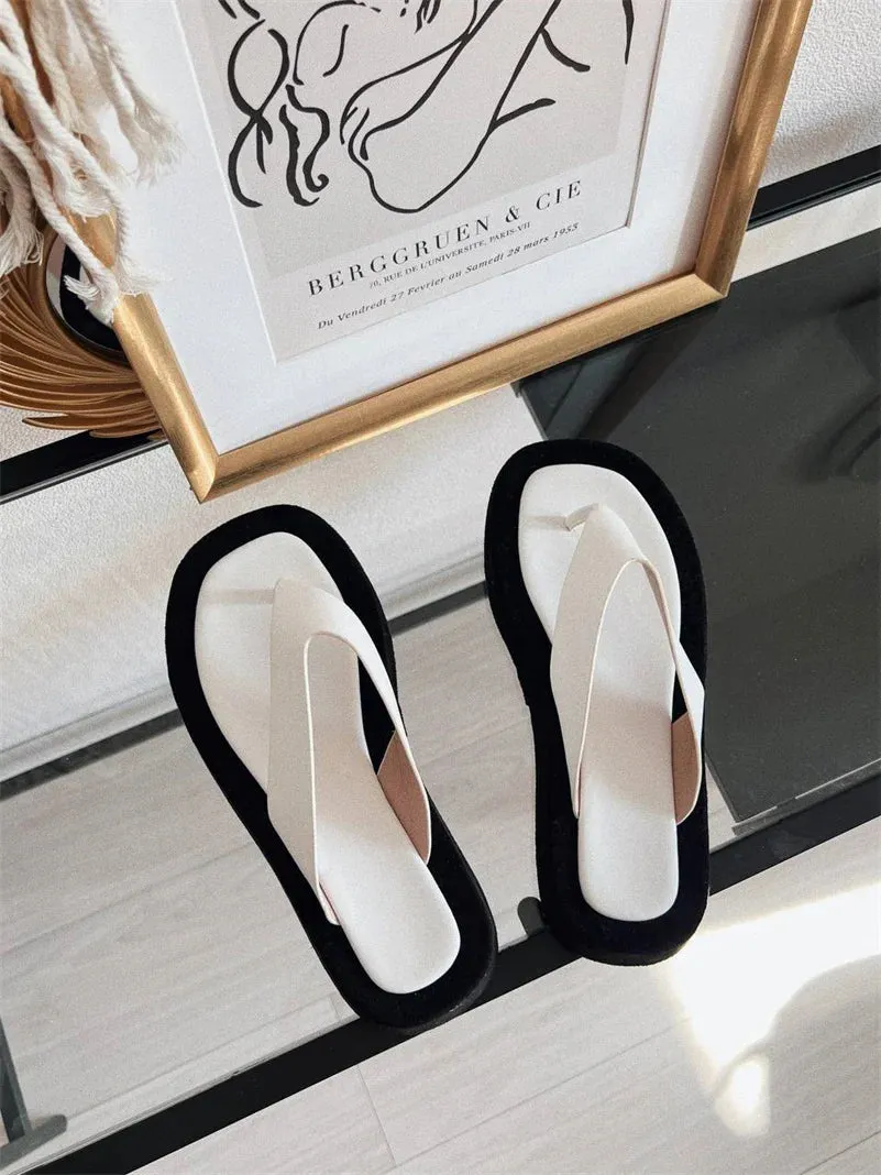Meotina Flip Flop Sandals Square Toe Slides Summer Platform Wedge Slippers Fashion 2023 Design Sandasl Women Shoes White