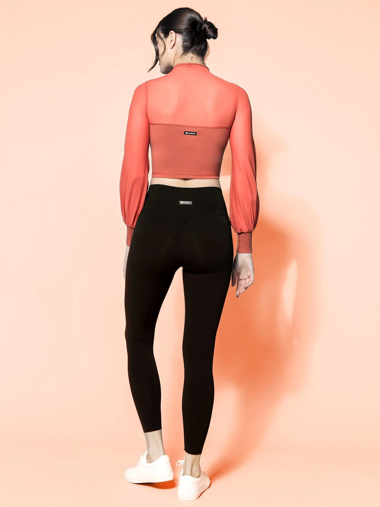 MESH ILLUSION PUFF SLEEVE CROP TOP, MAPLE/MAPLE MESH
