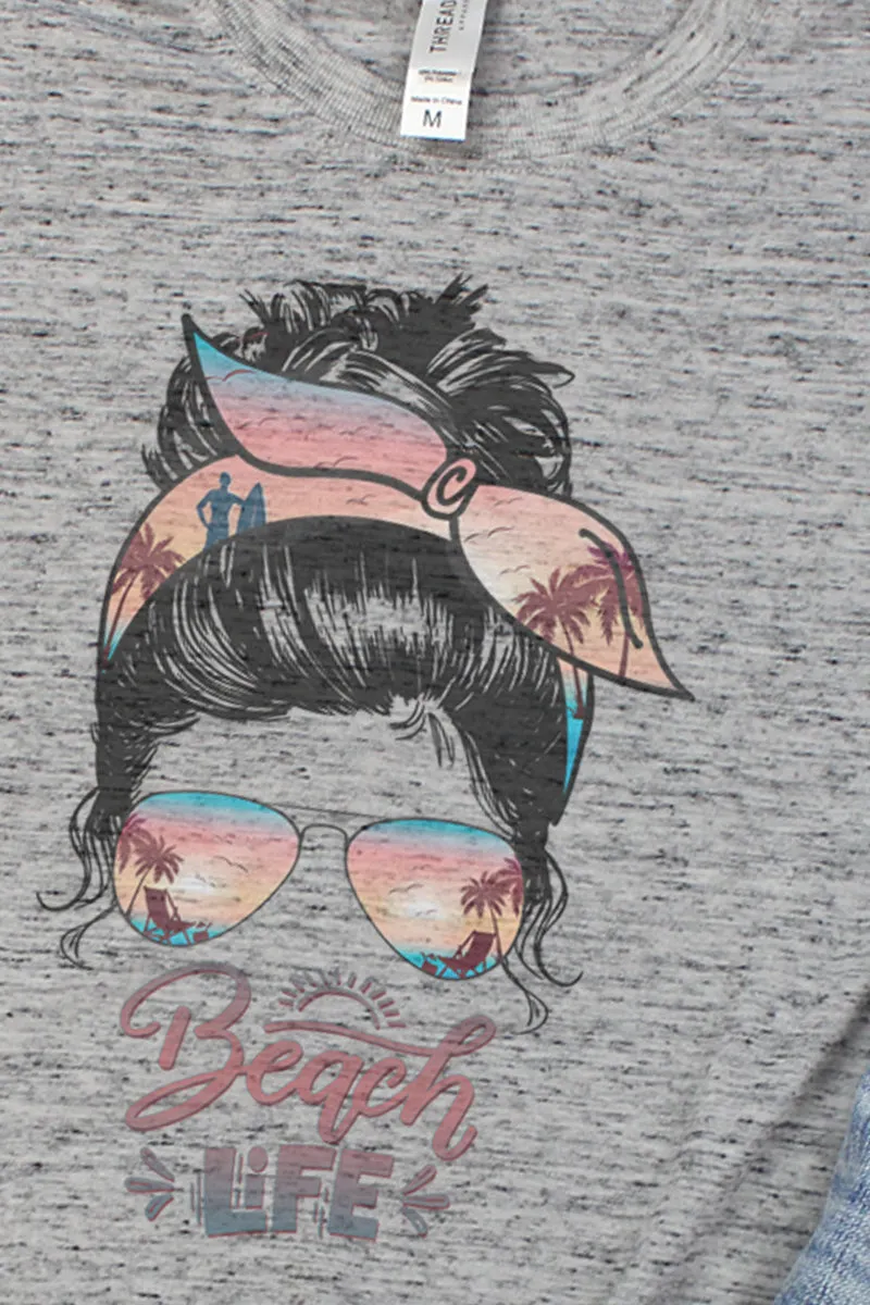 Messy Bun Beach Life Blizzard Jersey Short Sleeve T-Shirt
